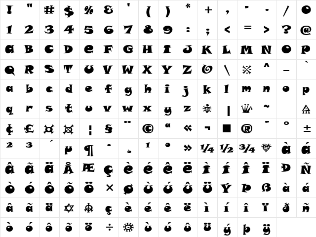 SnapITCAlternate Heavy  glyph index