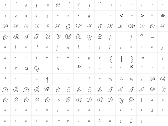 AT Liberty Std Regular  glyph index