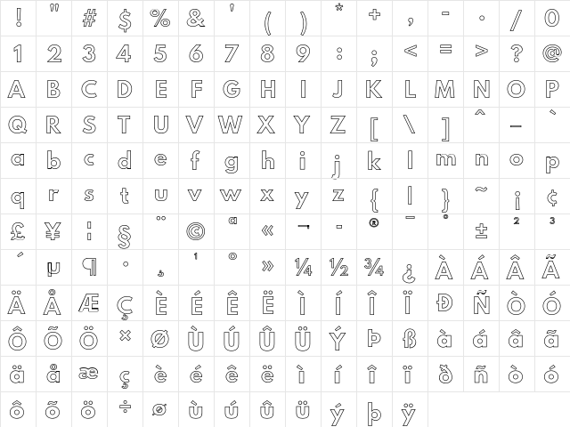 Hussar BdOut  glyph index