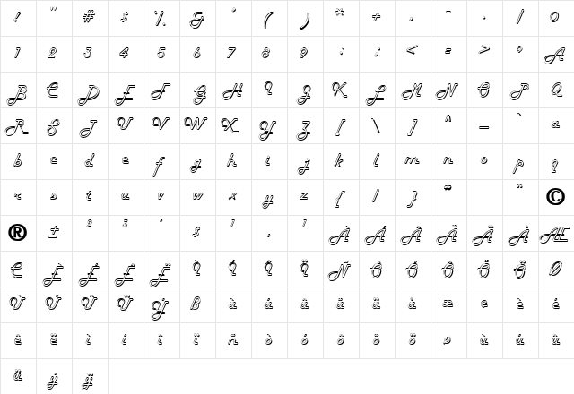 Tubula Script SSi Regular  glyph index