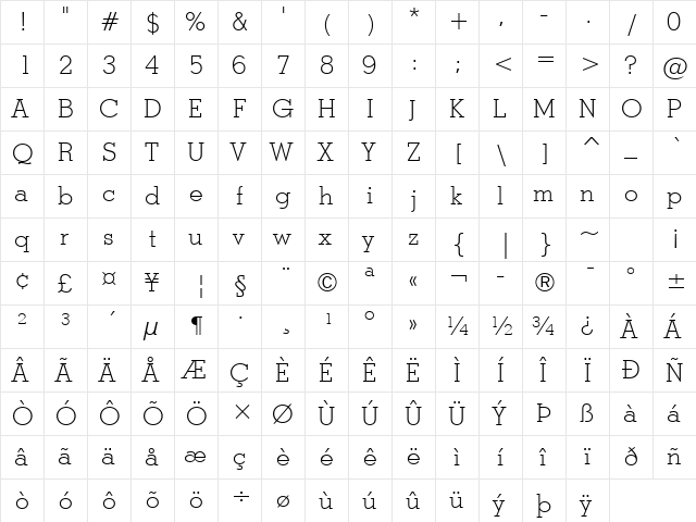 Stymie Light  glyph index