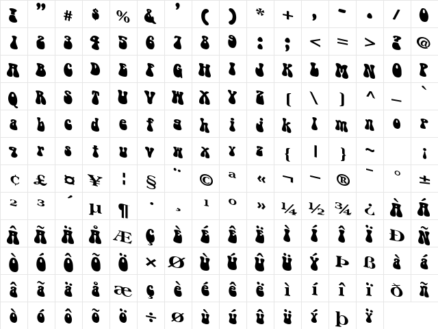 Puppy Regular  glyph index