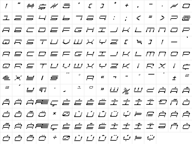 QuickQuick Italic Italic  glyph index
