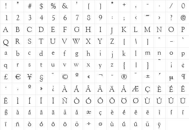 JackBecker-Light Regular  glyph index