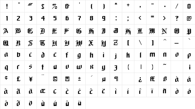 Watchers 2 Regular  glyph index