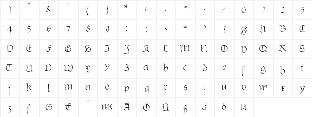 Burtine Regular  glyph index