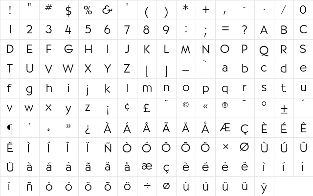 Bernhardt CG Light Regular  glyph index