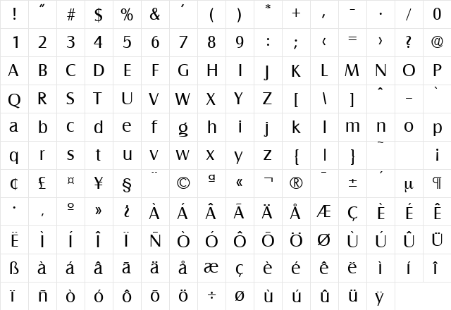 Salzburg-Serial Regular  glyph index