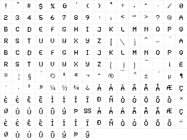 Dirty48 Becker Regular  glyph index