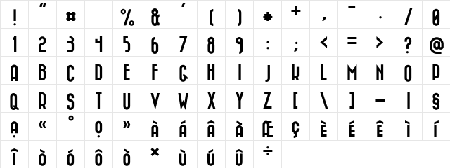 Bazar Medium  glyph index