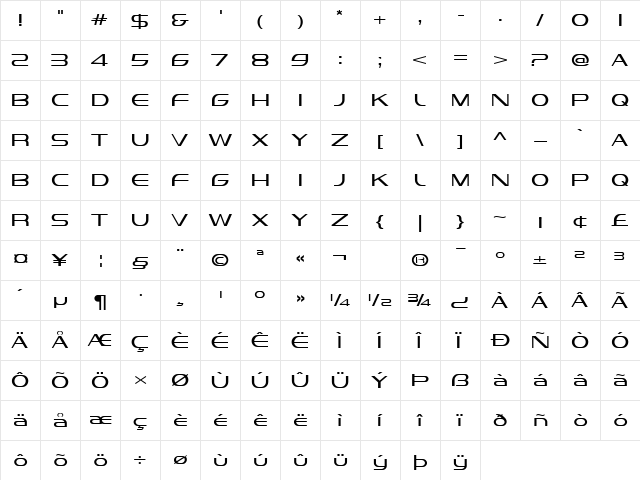 Vandiana Platin Lite Regular  glyph index