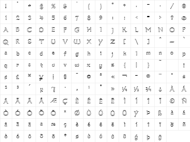 Dumbledor 1 Outline Regular  glyph index