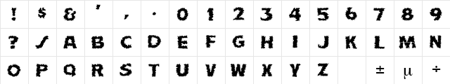 ShockFont Regular  glyph index