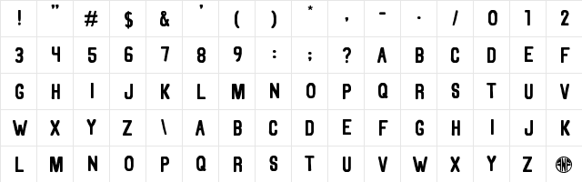 New Regular  glyph index