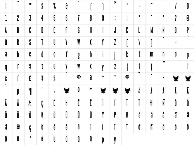 Pakt Condensed ExtraBold  glyph index