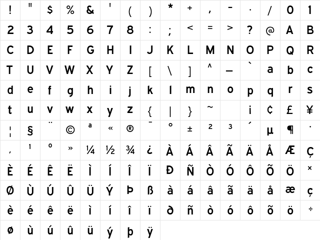 Expressway Sb Regular  glyph index