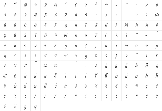 Asterix Italic Regular  glyph index