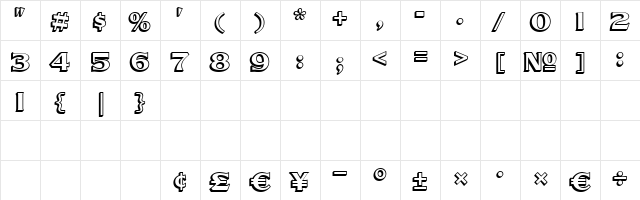 Numbers Delancey Regular  glyph index