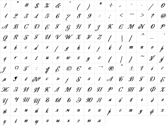 Decor Bold Italic  glyph index