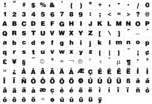 Hallmarke Black  glyph index