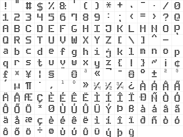 Dash Digital-7 Regular  glyph index