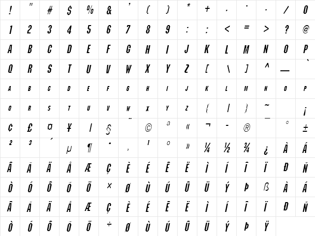 Block-Condensed Italic  glyph index