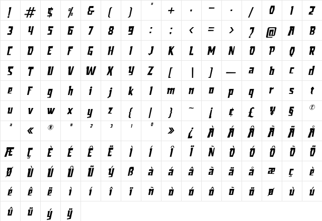 Armstrong Italic Regular  glyph index