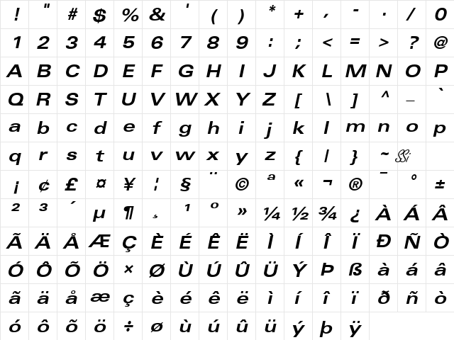 Nova Expanded SSi Bold Expanded Italic  glyph index