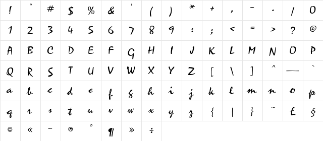 KistyAC Regular  glyph index
