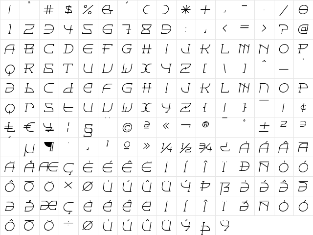 Fontcop Regular  glyph index