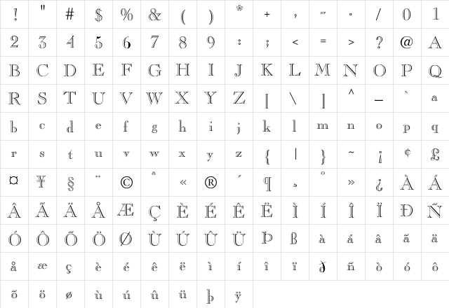 Tintinabulation Hollow Regular  glyph index