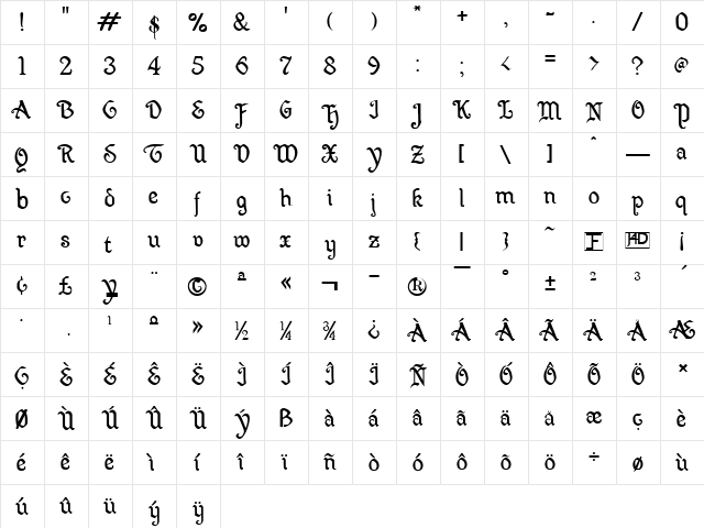 Wellsley Normal  glyph index