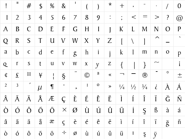 00260 Regular  glyph index