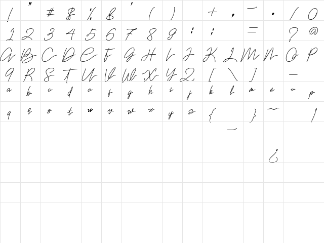 Hanabilla Regular  glyph index