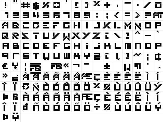 Filthy Bassline Regular  glyph index