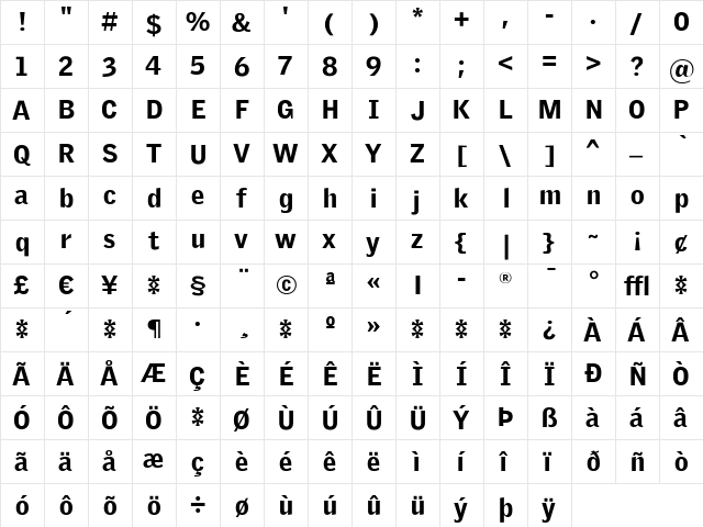 GriffithGothic Regular  glyph index