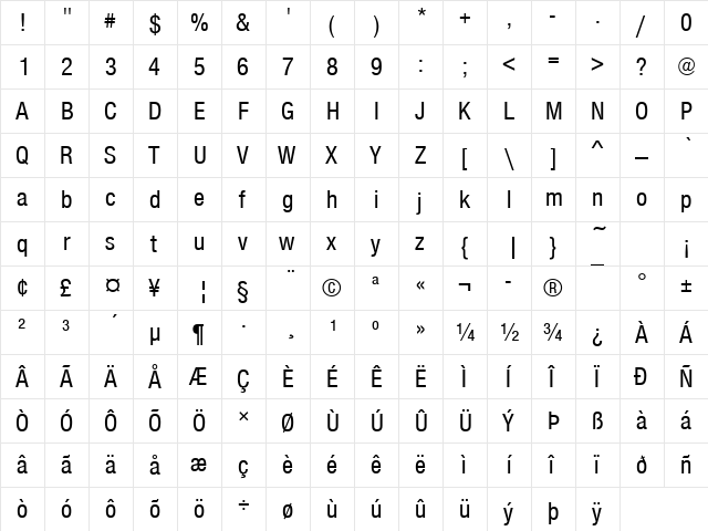 NimbusSanNovTMedCon Regular  glyph index