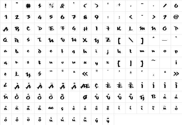 Strokes Regular  glyph index