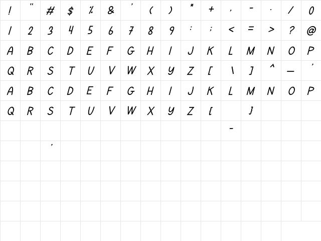 Purple Bougenville Duo Italic Regular  glyph index