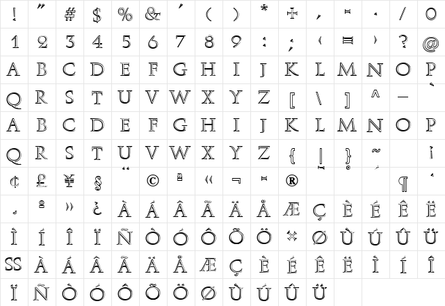Aurelius DB Regular  glyph index