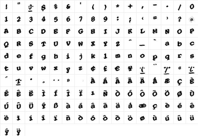 Pointersisters Regular  glyph index