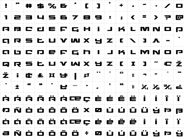 Northstar Regular  glyph index