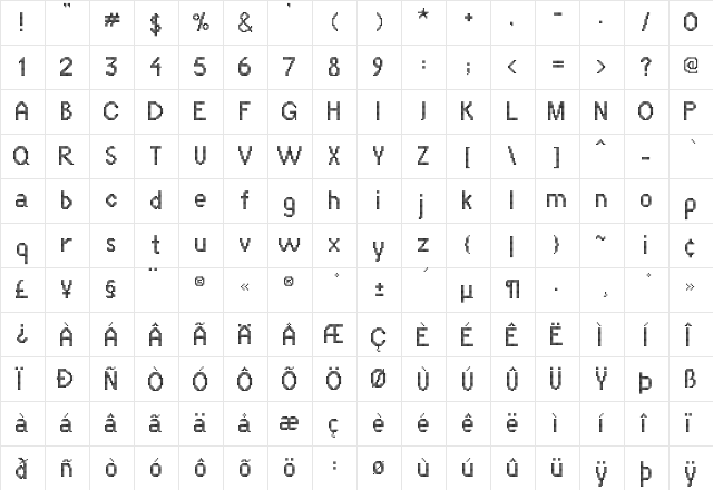 LLMirai Regular  glyph index