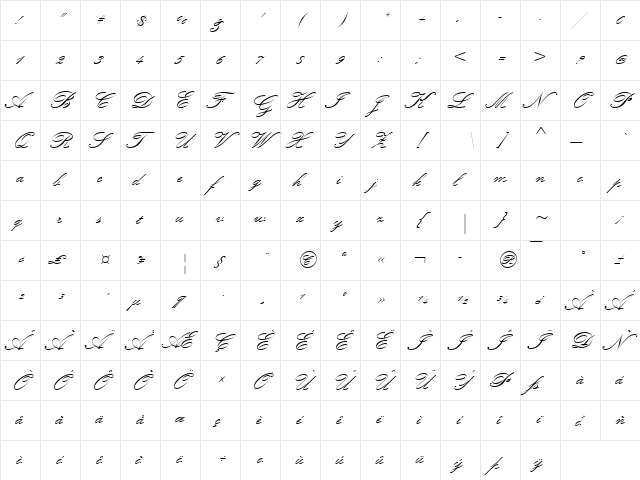 Kunstler Script Regular  glyph index