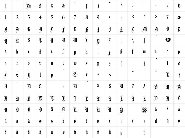 LHF Hindlewood sans grotesque Regular  glyph index