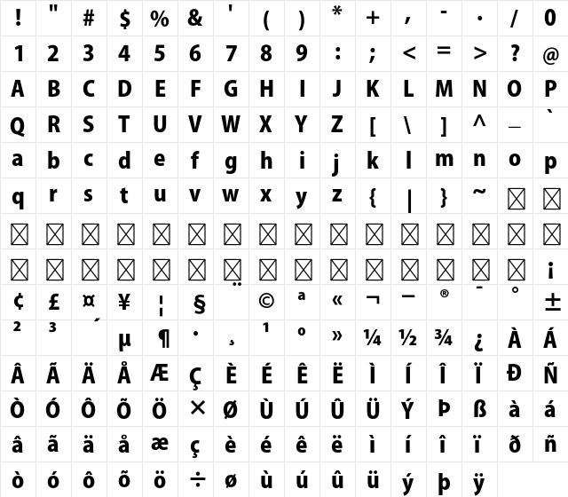 Kozuka Gothic Pr6N H  glyph index