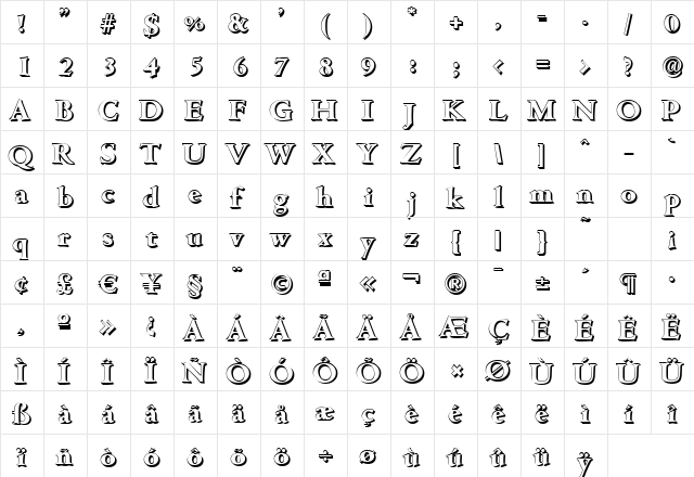JohnBeckerShadow-ExtraBold Regular  glyph index
