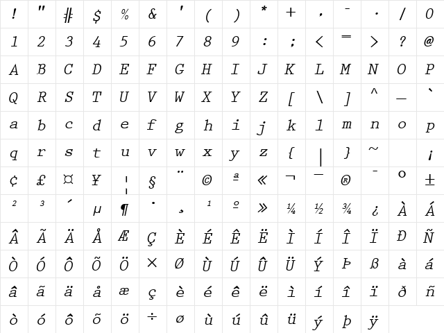 KeyboardEliteSSK Bold Italic  glyph index