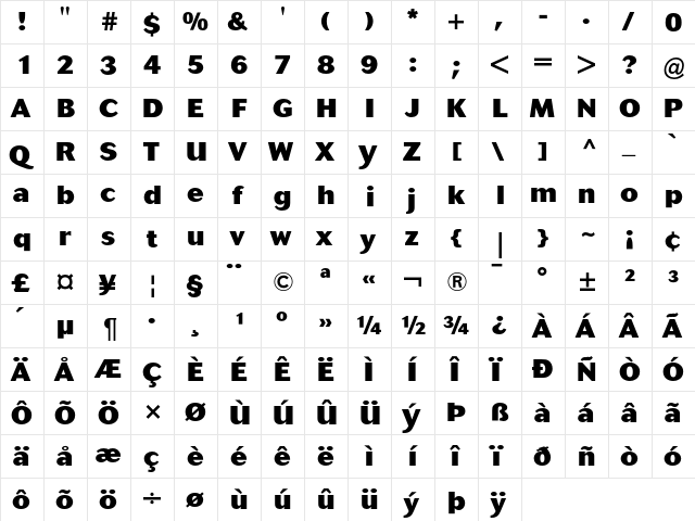 Cosmos Extra Bold  glyph index