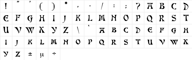 Altenburg Regular  glyph index